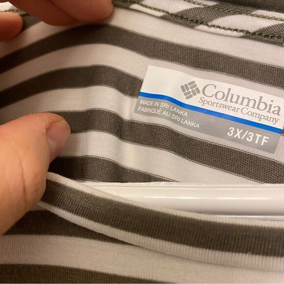 Columbia woman’s essential plus size basic tee crew neck gray green stripe -3X - Picture 6 of 9